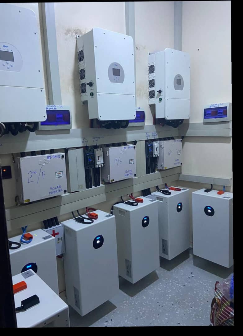 Wall-mounted solar inverters and battery bank installation